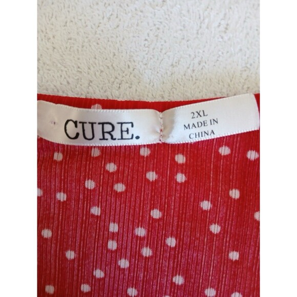 Cure Women's Blouse Tunic Red‎ White Polk Dot Short Sleeve Ruffle Sleeve 2XL - Picture 13 of 14